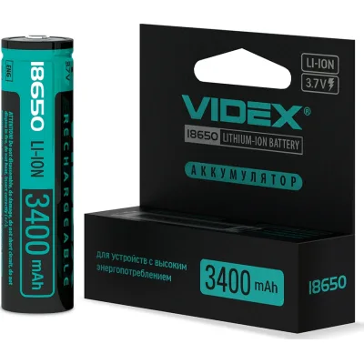 Акумулятор 18650 3400mAh Li-Ion, protect, color box/1шт Videx (18650-P/3400/1CB)