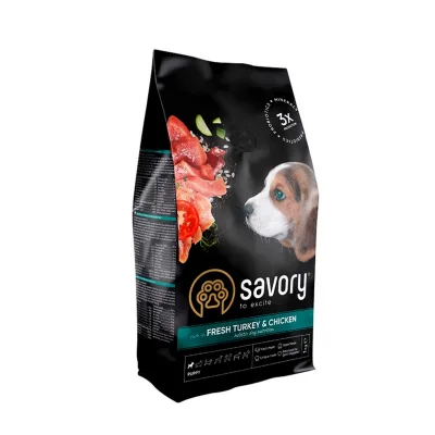 Сухий корм для собак Savory Puppy rich in Fresh Turkey and Chicken 1 кг (4820232630280)