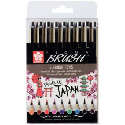 Лайнер Sakura Набір лінерів-пензлів Pigma Brush, 9 кольорів (8710141131137)
