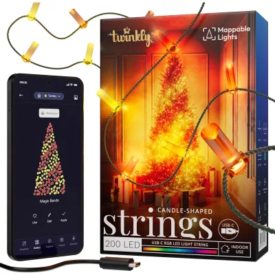Гірлянда Twinkly Smart LED Strings USB 200 Candle-shaped RGB LEDs, Green Wire, USB-C 12м (TWKC200RGB-G)