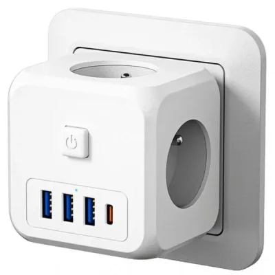 Зарядний пристрій Essager 3xUSB + 1xUSB-C 7-in-1 white (ECTAC-MFB02-Z)