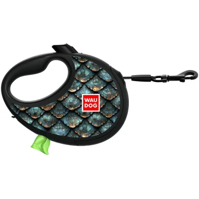 Повідець для собак WAUDOG R-leash з контейнером для пакетів "Луска", світловідбивна стрічка S (255-0179)