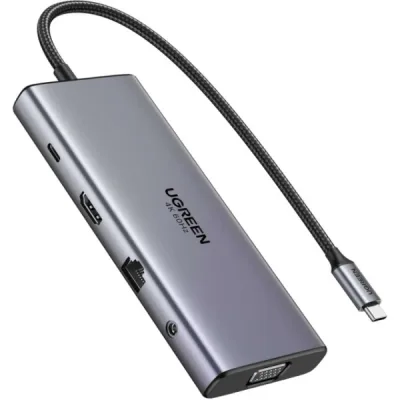 Порт-реплікатор Ugreen Dock CM639 USB3.2 Type-C->1xUSB-A3.2/1xUSB-A3.1/2xUSB-C3.2/RJ45/HDMI/VGA/RJ45/SD/TF+3.5mm PD (45520)