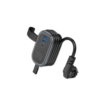 Мережевий фільтр живлення HOCO NS7 1 роз, 2 USB,USB-C, 20W, 1.1м, Black (NS7B)