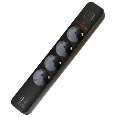 Мережевий фільтр живлення EUROELECTRIC Х4 10А 2м USB, Type-C, Black (EE-104USB/C-2M Black)
