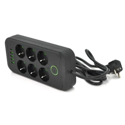 Мережевий фільтр живлення Voltronic F06U, 6 роз EU, 4USB Black (F06U-Black)