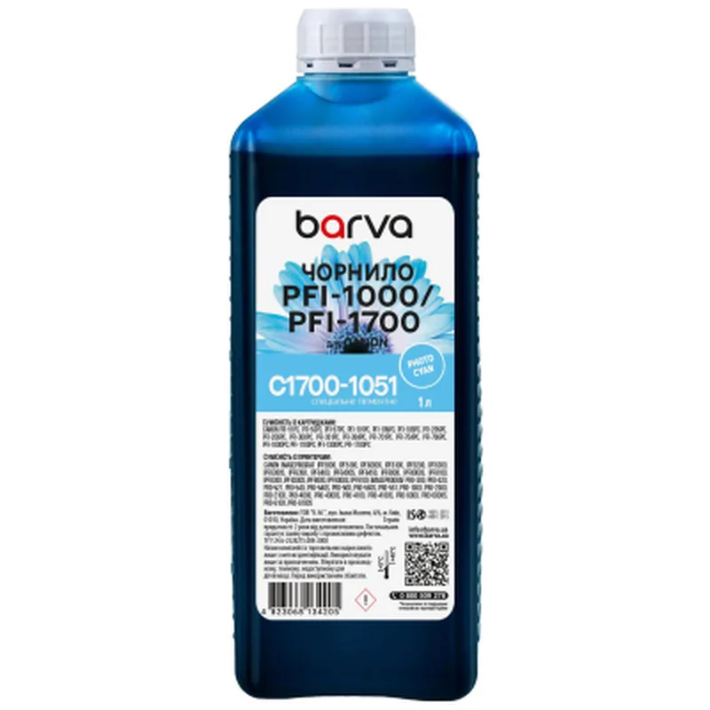 Чорнило Barva Canon PFI-1000/PFI-1700 1 л, special, pigmented photo cyan (C1700-1051)