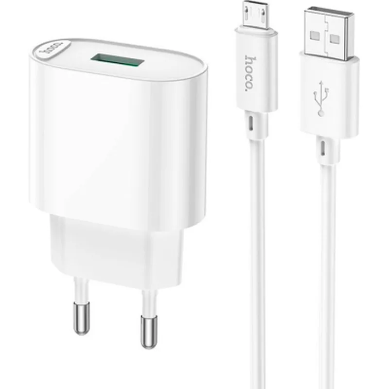 Зарядний пристрій HOCO C109A Fighter USB QC3.0 + cable Micro 5P White (6931474784827)
