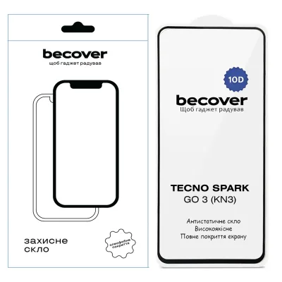 Скло захисне BeCover 10D Tecno Spark Go 3 (KN3) Black (715167)