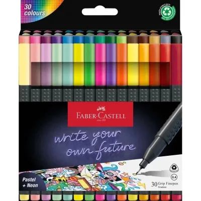 Лайнер Faber-Castell набір ручок капілярних Grip Finepen тригранна 0,4 мм 30 кольорів (32272)