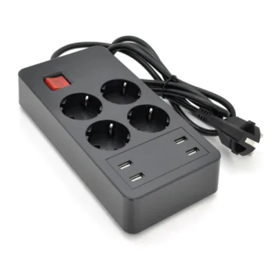 Мережевий фільтр живлення Voltronic 4 роз, 4USB 5V-2.4A, 250V/4000W Black (P-EU4U4S-4000W)