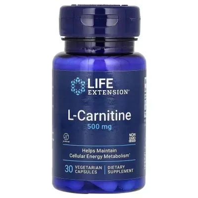 Вітамінно-мінеральний комплекс Life Extension L-Карнітин, 500 мг, L-Carnitine, 30 вегетаріанських капсул (LEX-15323)