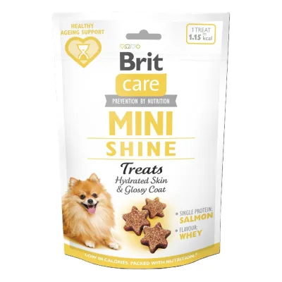 Ласощі для собак Brit Care Mini Treats Shine для малих порід для блискучої шерсті лосось 50 г (8595602578566)