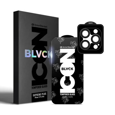 Скло захисне Armorstandart Supreme Plus Black Icon Apple iPhone 15 Pro Max (ARM71140)