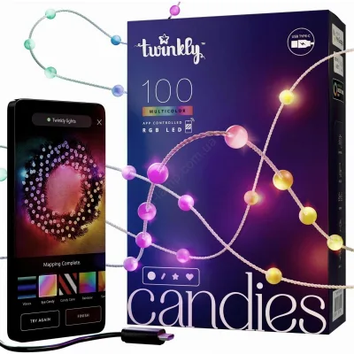 Гірлянда Twinkly mart LED, Strings USB 100 Pearl-shaped RGB LEDs, Green Wire, USB-C 6м (TWKP100RGB-G)