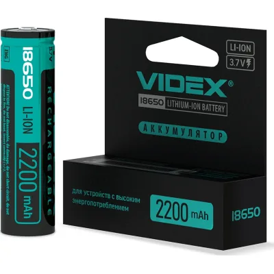 Акумулятор 18650 2200mAh Li-Ion, protect, color box/1шт Videx (18650-P/2200/1CB)