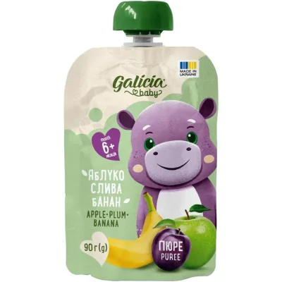 Дитяче пюре Galicia Baby яблучно-сливово-бананове 90 г (4820209564464)