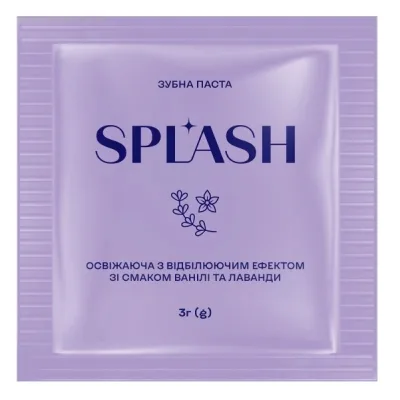 Зубна паста Splash Освіжальна з відбілювальним ефектом Зі смаком ванілі та лаванди 3 г (4820266831769)