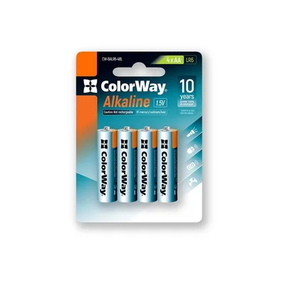 Батарейка ColorWay AA LR6 Alkaline Power (лужні) *4 blister (CW-BALR06-4BL)