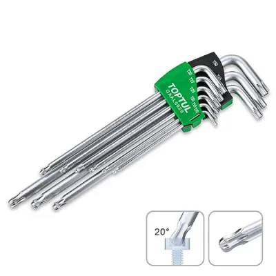 Ключ Toptul TORX Г-подібний T10-T50 9шт. супердовгий з отвором (GAAL0928)