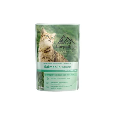 Вологий корм для кішок Carpathian Pet Food Лосось в соусі 100 г (4820111141357) (упаковка 24 шт)