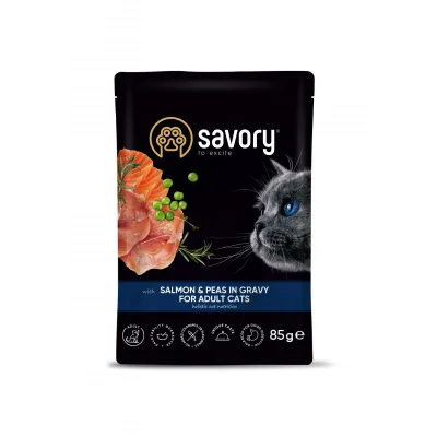 Вологий корм для кішок Savory лосось з горошком у соусі 85 г (4820261920116)
