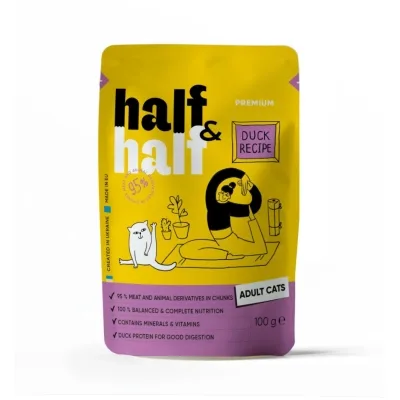 Вологий корм для кішок Half&Half шматочки з качкою у соусі 100 г (4820261920918)