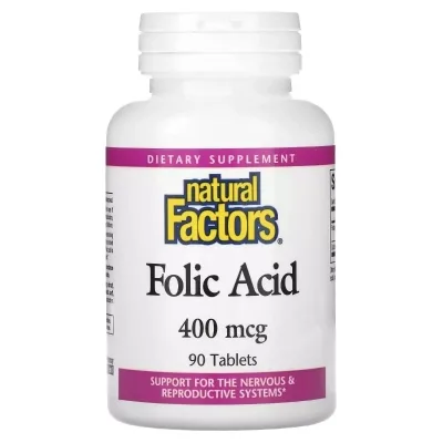 Вітамін Natural Factors Фолієва кислота, 400 мкг, Folic Acid, 90 таблеток (NFS-01272)