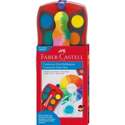 Акварельні фарби Faber-Castell CONNECTOR "Скріплюй разом" 12 кольорів з кроючими білилами, (125030) (32267)