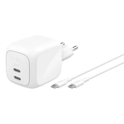 Зарядний пристрій Belkin 2xUSB-C PD67W GaN PPS + cable USB-C to USB-C 2.0m white (WCH020KQ2MWH-B6)