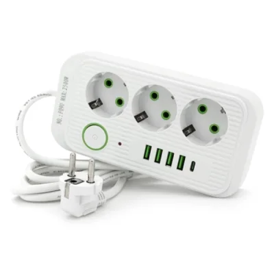 Мережевий фільтр живлення Voltronic F09U, 3 роз EU, 4USB White (F09U-White)