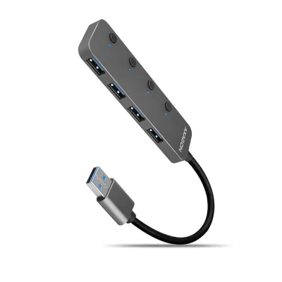 Концентратор AXAGON USB 3.1 to 4xUSB 3.0 0.2m switch black (HUE-MSA)