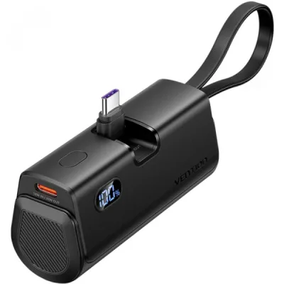 Батарея універсальна Vention 4800mAh 22,5W PD, USB-C In/Out, LED display, with built-in USB-C cable Black (FHQB0)