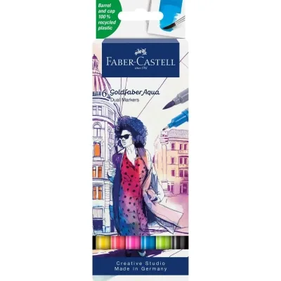 Художній маркер Faber-Castell акварельних двосторонніх Goldfaber Aqua Dual Marker, 6 кольорів (32361)