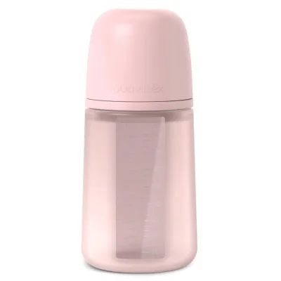 Пляшечка для годування Suavinex Colour Essence, 240 мл, силіконова, 240 мл, фізіологічна соска повільний потік, , світло-рожева (308654)