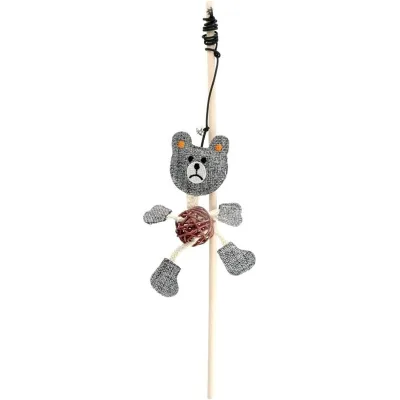 Іграшка для котів Hippie Pet Вудка з ведмедиком сіра 40 см (HIPCW2303010-1)