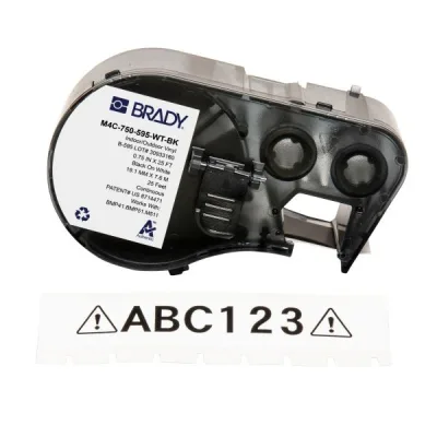 Стрічка для принтера етикеток Brady M4C-750-595-WT-BK, всепогодні, безперервна стрічка, 19.05 mm × 7.62 m, black on white, вініл (170830)