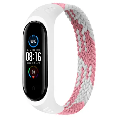Ремінець до фітнес браслета BeCover Elastic Nylon Style для Xiaomi Mi Smart Band 5/6 (Size M) Pink-White (706153)