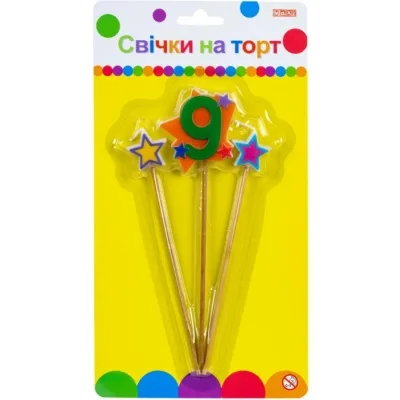 Свічка Maxi Stars "9" висотою 4,5 см, 3 шт. (MX620080-9)