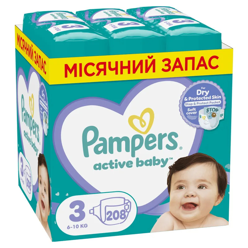 Підгузки Pampers Active Baby Midi Розмір 3 (6-10 кг) 208 шт (8001090910745)