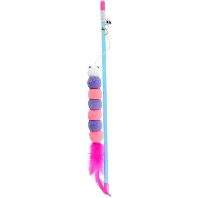 Іграшка для котів Hippie Pet Вудка-гусінь рожева з фіолетовим 30 см (HIPCW2303036G)