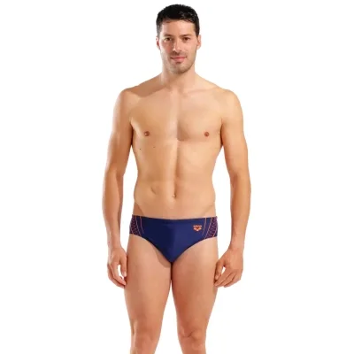 Плавки Arena Double Graphic Swim Briefs 010951-705 темно-синій, помаранчевий 100 (3468337766261)
