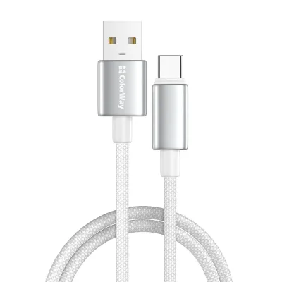 Дата кабель USB 2.0 AM to USB-C 1.0m 3A zinc alloy braided white ColorWay (CW-CBUC098-WT)
