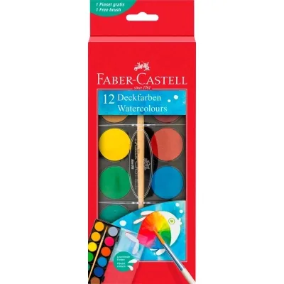 Акварельні фарби Faber-Castell 2 кольорів (d 30 мм) з пензликом (125018) (32298)