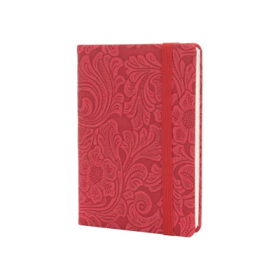 Книга записна Optima А6 LADY тверда обкладинка текстиль, гумка, кремовий блок, лінія червоний (O20389-03)