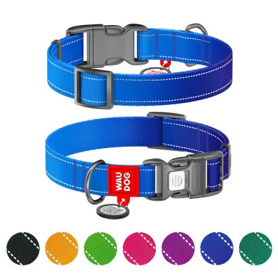 Нашийник для тварин WAUDOG Nylon Mono з QR паспортом, пластиковий фастекс M синій (521012)