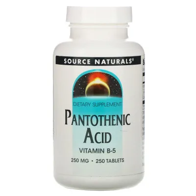 Вітамін Source Naturals Пантотенова кислота, Pantothenic Acid, Вітамін В-5, 250 мг, 250 та (SN0512)