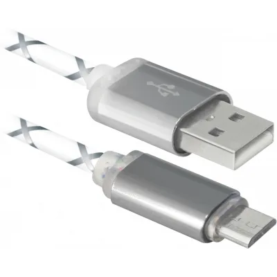 Дата кабель USB 2.0 AM to Micro 5P 1.0m GrayLED backlight Defender (87554)