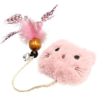 Іграшка для котів Hippie Pet Плюшевий ведмедик з пір'їнкою рожевий 11 см (HIPCT2304102-1)