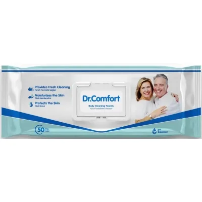 Вологі рукавички для миття всього тіла Dr.Comfort 21*24 см з клапоном 50 шт (8680131207770)